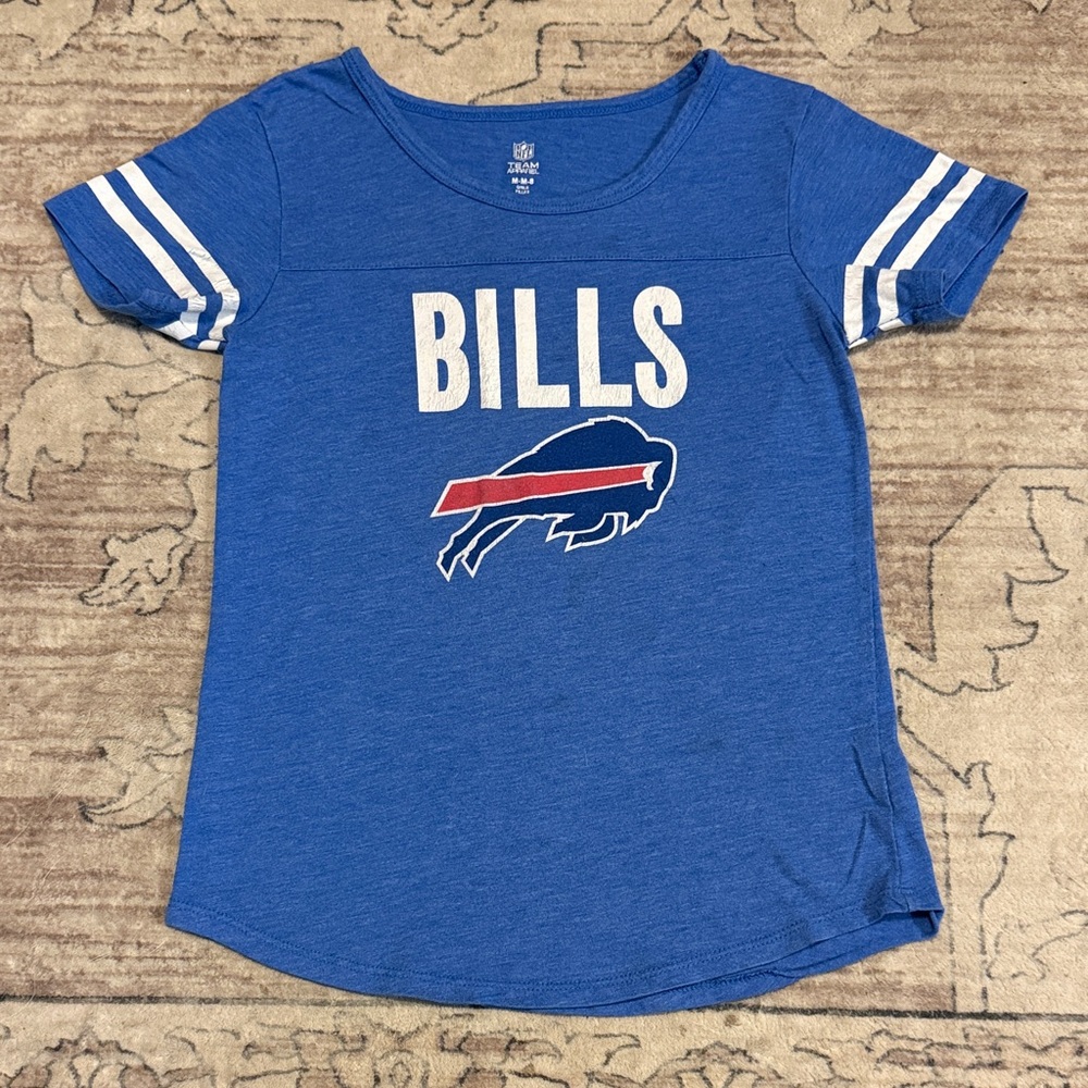 NFL Kids Royal Blue 'BILLS' Graphic Tee with White Stripe Sleeves